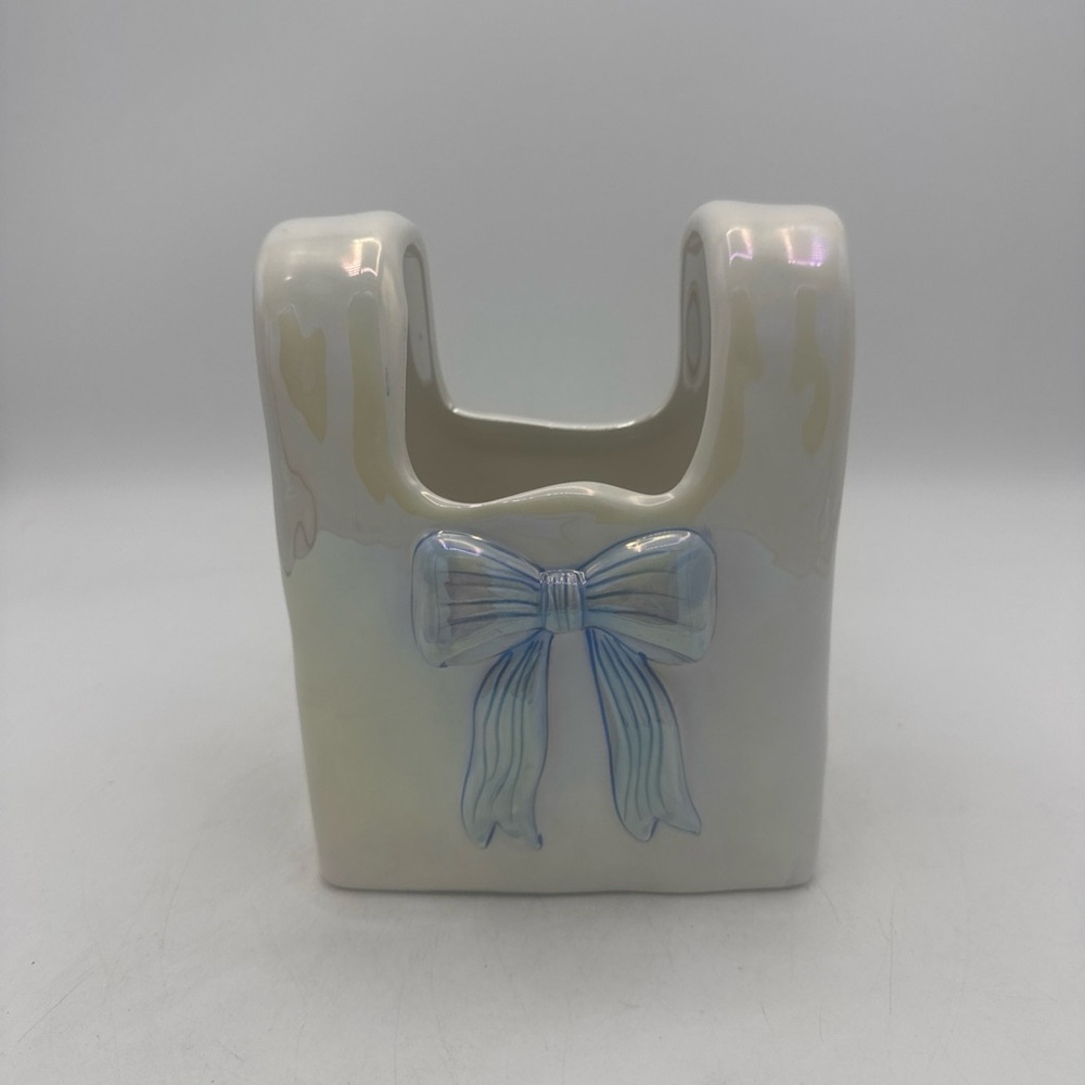 Target Bullseye’s Spring Iridescent Purse Vase With Blue Bow 6.5"H NEW 2025 - Picture 1 of 8